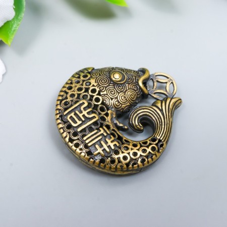 Souvenir brass "Carp with a Chinese coin" 3x2.8 cm-2
