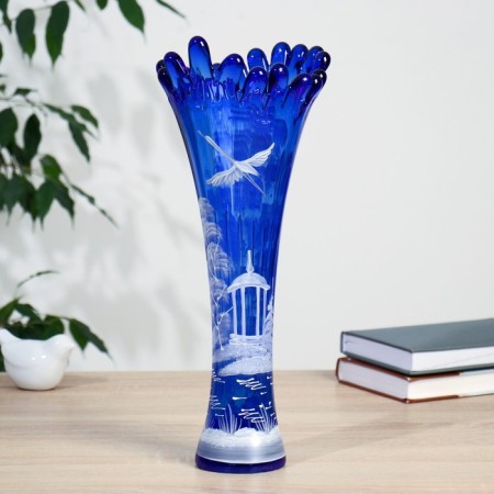 Vase "Coral" wood, blue (manual painting) 38cm