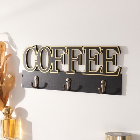 Hooks decorative wood "coffee" black with gold 3x30x12 cm-1
