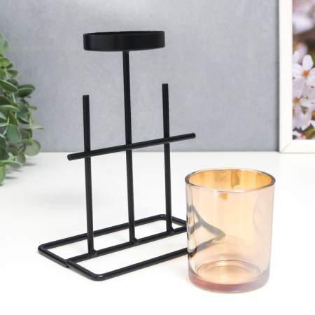 Summary Metal, glass for 1 candle "Arcana" D-5 cm, black 8.4x12.8x22.5 cm-5