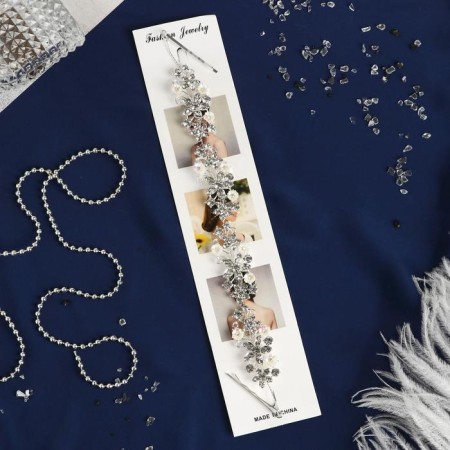Hair accessory "Agatha" chamomile and buttercups, 23 cm, silver-1