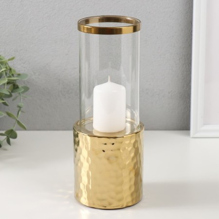 Ceramics candlestick, glass for 1 candle "Noir. Cylinder" d = 7.5 cm gold 9x9x24 cm-3