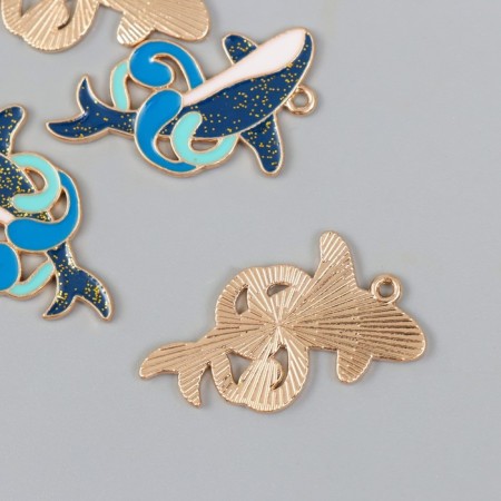 Decor for creativity metal, enamel "Dolphin in the waves" set of 4 pcs 2.2x3.5 cm-2
