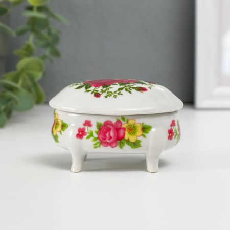 Coramics box on the legs "composition of roses" 6.1x7.7x4.8 cm-4