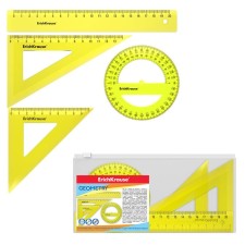 Geometric Erichkrause Neon, medium (square - 2 pieces, ruler - 20 cm, transporter), yellow