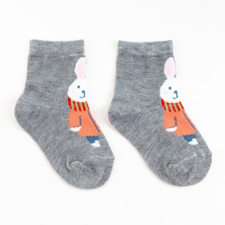 Children's socks "Bunny with a scarf" Gray color, rr 14-16-1