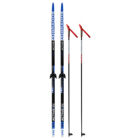 Ski kit: plastic skis 195 cm without notches, fiberglass sticks 155 cm, NN75 mm fasteners, Mix color-16