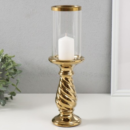 Ceramics candlestick, glass per 1 candle "turn" d = 7.5 cm gold 9.5x9.5x32 cm-3