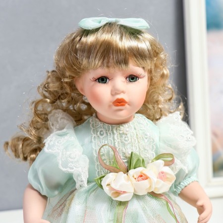 Doll Collectible Ceramics "Judith in a delicate-so-so-sole dress with flowers" 30 cm-4