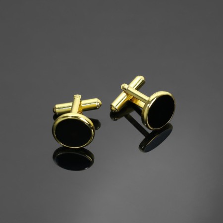 Cufflinks "circle" with enamel, black color in gold