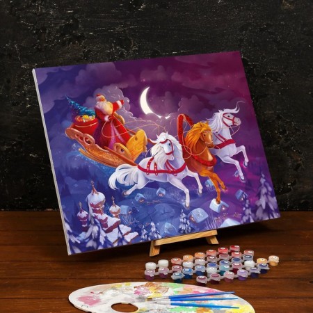 New Year's picture on numbers on canvas with the subframe "New Year! Troika ", 40 × 50 cm-2