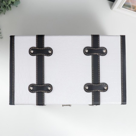 Casket wood to the leatherette "chest with belts" white 19x21x35 cm-3