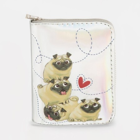 Wallet with a holographic effect "Pugs", 12.5x9x2 cm-3