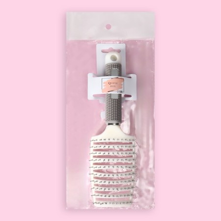 The comb is massage, with a magnet, rubberized handle, ventilated, 7.5 × 25.5 cm, beige/white color-4