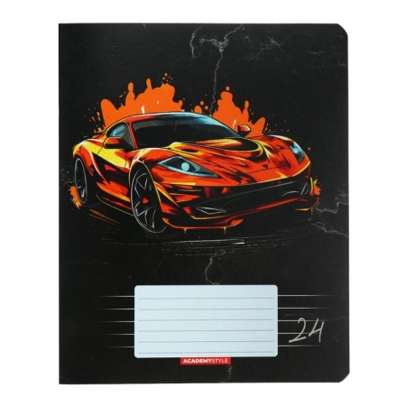 Notebook 24 sheets in the "Car in Black" line, cover coated cardboard, VD-LK, block 60 g/m2, 5 types, mix-3