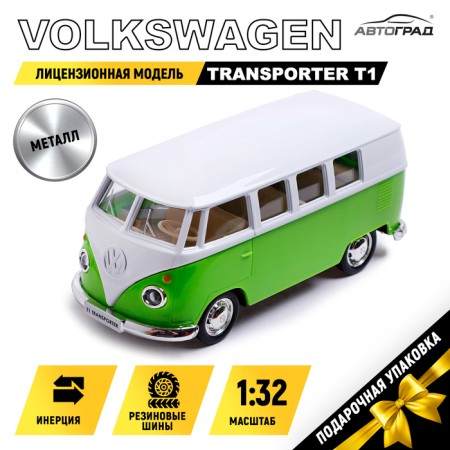 Metal Metal Volkswagen Transporter T1, 1:32, doors, inertia, green color open