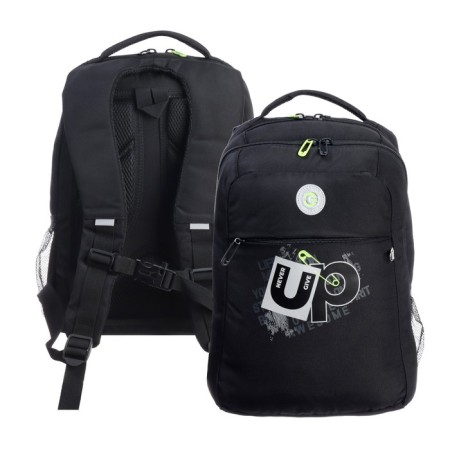 School backpack, 39 x 26 x 19 cm, Grizzly, ergonomic back, laptop department, black