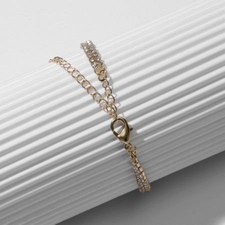 Bracelet with rhinestones "Zircon" Izd, circle, white color in pink gold, l = 15cm-6