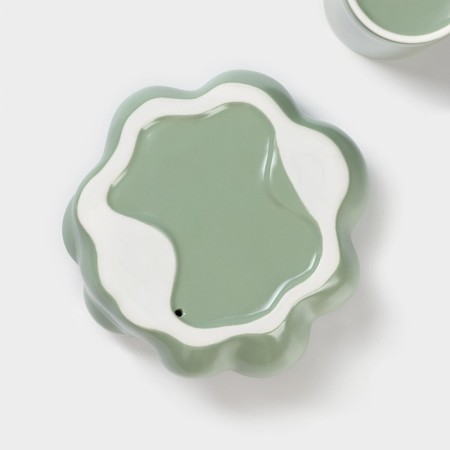 Coffee steam ceramic "chamomile", 2 items: a mug 260 ml, a saucer d = 17 cm, green color-4