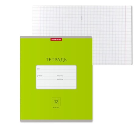 Notebook 12 sheets in the Erichkrause "Bright" Classic ", covered Cardboard, OFSET Block 100% whiteness, green