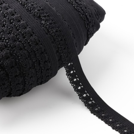 Gum openwork linen, 14 mm, 100 ± 1 m, black color