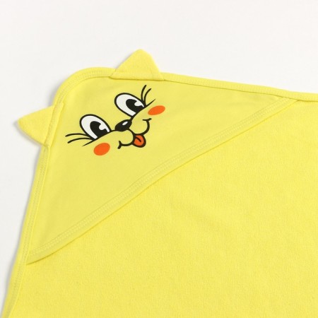 Baby towel, corner, terry, size 90x105 cm, yellow color, mix-1