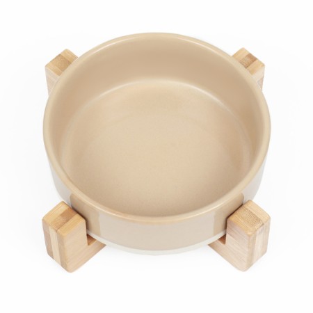 Ceramic bowl on a stand 450 ml 13 x 5 cm beige with white-2