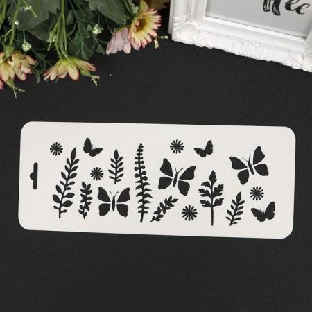 Plastic stencil "Butterflies and plants" 10 cm x25 cm