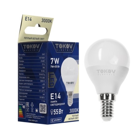 LED LED Tokov Electric, 7 W, G45, 3000 K, E14, 176-264V