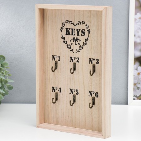 Decorative wood hooks 6 hooks "Heart with keys" Bezh 30x20x3 cm-1