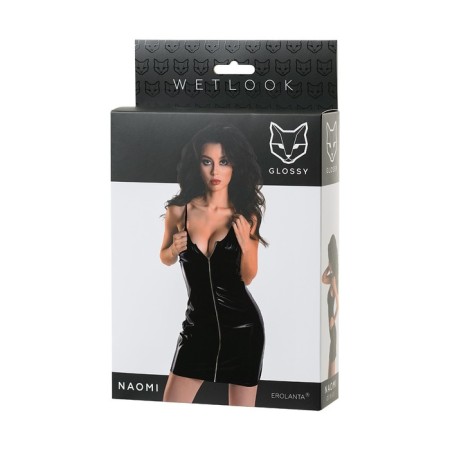 Glossy Naomi dress from Wetlook material, Black, L-3