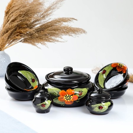 Set for Pskovsky Dumplings 1.4l / dish 34x25cm / 4x0.2l, ladybug