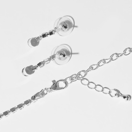 Set 2 objects: earrings, necklace "elites" classic, white color in silver, 30 cm-1