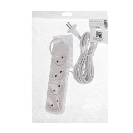 Extension cord Luazon Lighting Eco, 4 sockets, 5 m, 10 A, 2200 W, PVS 2x0.75 mm2, without salary, white-4