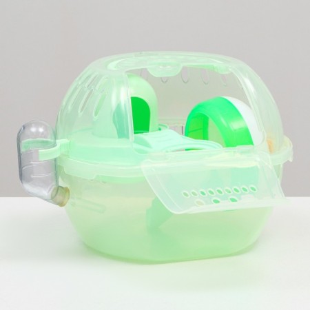 Carrier carrier carrier with a house, shelf, drinker, 29x23x23 cm, green-3