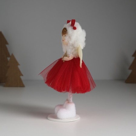 Interior doll "Angel in a red dress in a hat with deer horns" 5x5.5x16.5 cm-2