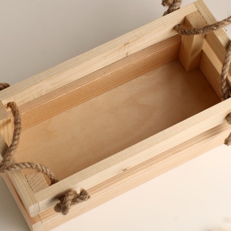 Kashpo wooden rheck, handle rope 25x10x12.5 cm natural-3