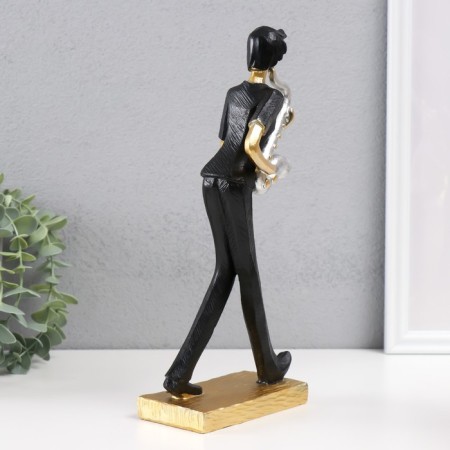Souvenir Polystone "Saxophonist" black with gold 12.5x8.5x27.5 cm-2