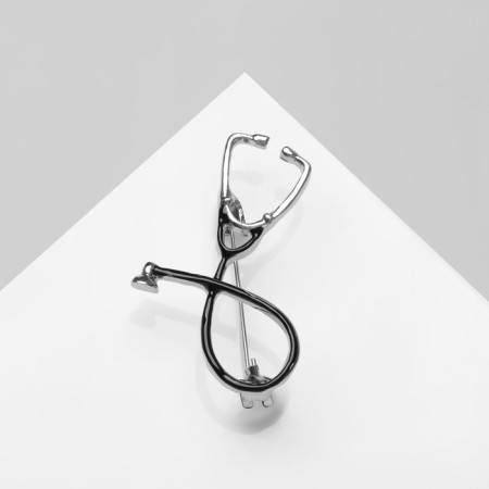 Brooch "Stethoscope", black color in silver