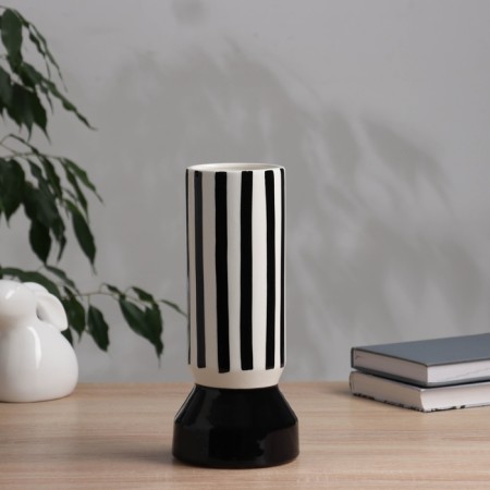 VAZ Coramics Table "Picasso" (manual painting) strip pattern, 26x11 cm, black and white-2
