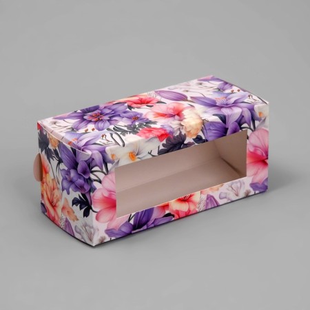 Box for Makarun, confectionery packaging "Flowers", 12 x 5.5 x 5.5 cm-1