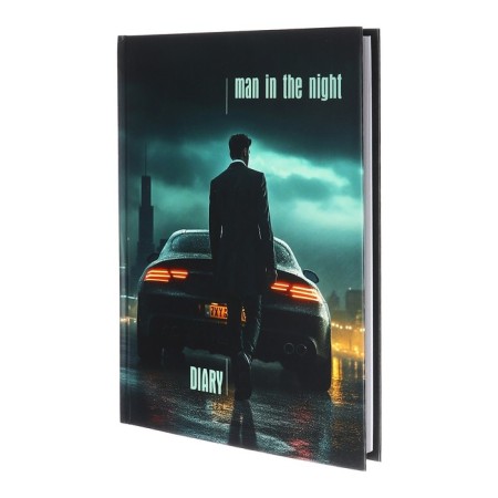 The diary is notathered on the a5 160 sheets, cardboard 7BC, matte lamination, selective varnish, car in the night-1