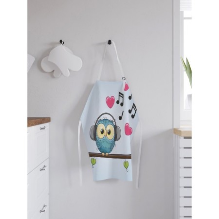 Apron of a kitchen with a photo print "Owl Meloman", adjustable, size OS-1