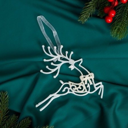 Decoration Christmas tree "Running deer shine" 10x19 cm, mix, white
