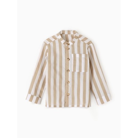 Shirt for a boy, minku: eco style, beige color/strip, height 128 cm