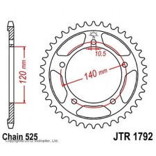 The rear star, driven JTR1792 Steel, chain 525, 41 teeth