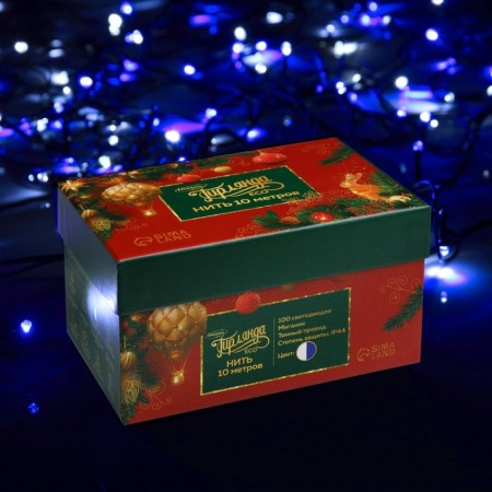 Garland “thread” 10 m, IP44, dark thread, 100 LED, white-blue glow, flashing, 220 V-3