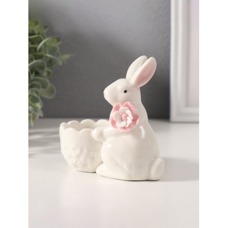 Souvenir ceramics stand "White rabbit with a flower" 5.6x10.5x10 cm-1