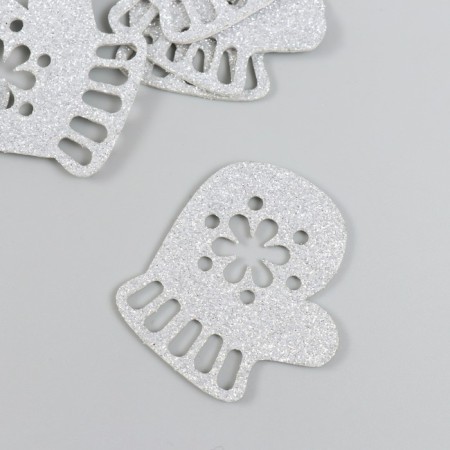 Decor "mittens" silver 5 cm set 6 pcs foam glitter
