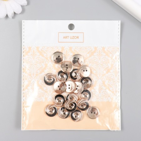 Buttons plastic for creativity 2 punctures "Golden Wave on black" set 20 pcs 1.5x1.5 cm-3